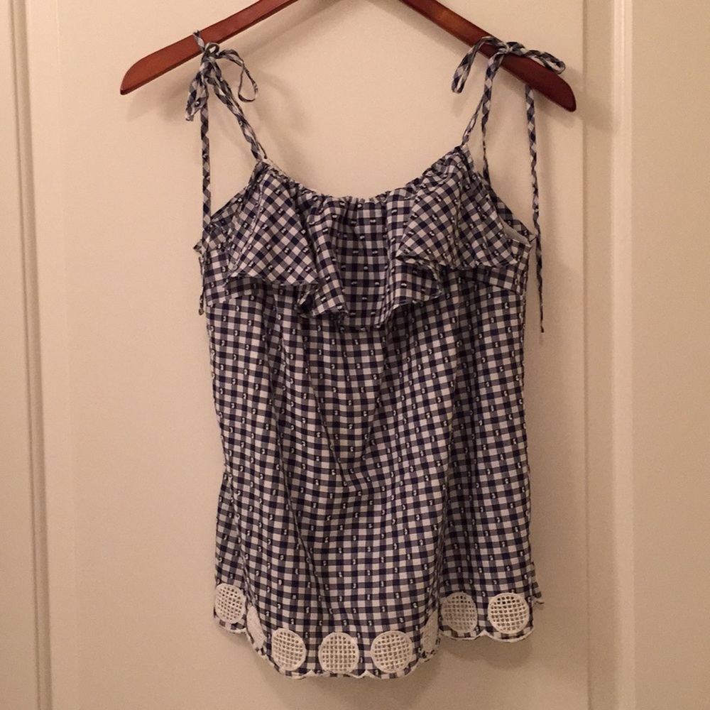 J.Crew Blue and white top with ties